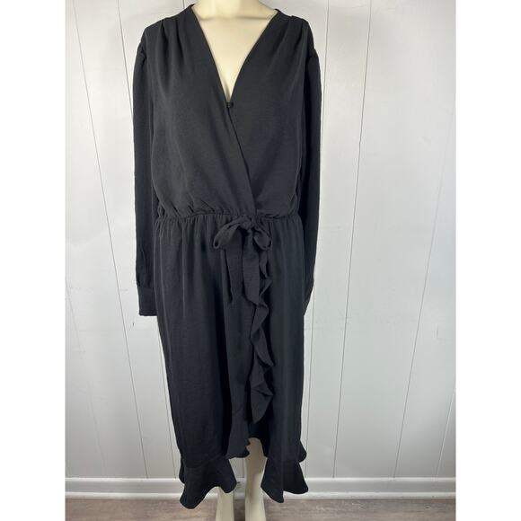 Fraiche by J Faux Wrap Ruffle Long Sleeve Dress In Black. Size XL. NWOT - Picture 3 of 7